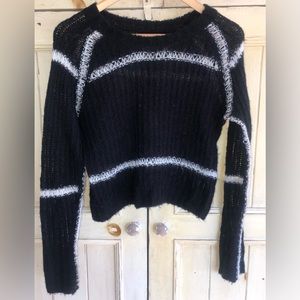 SUSS Black & White Striped Cropped Sweater.